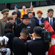 Kim Jong Un takes part in a welcoming ceremony at a railway station in Khasan, Russia, April 24, 2019.